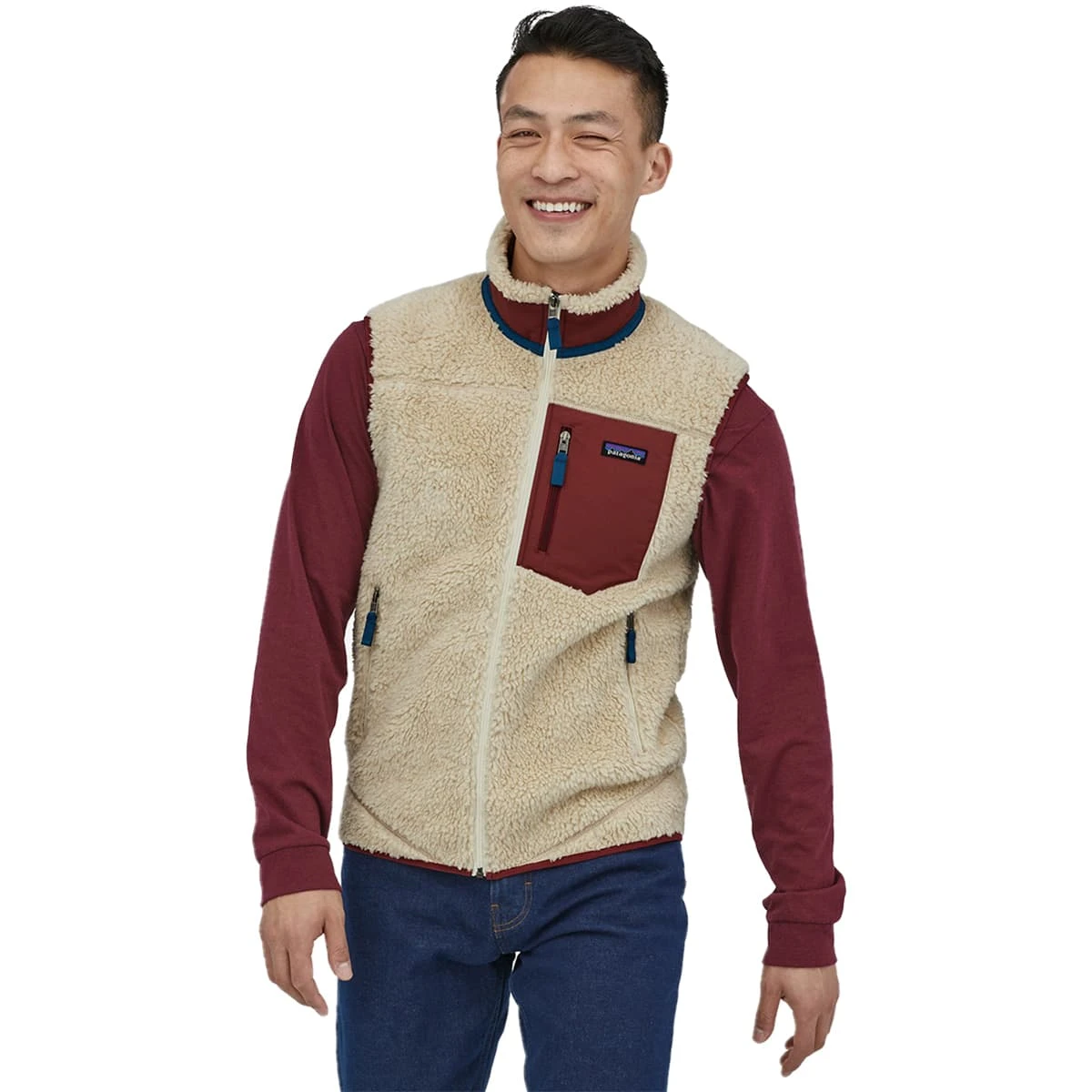 PATAGONIA M'S CLASSIC RETRO-X VEST DARK NATURAL W/SEQUOIA RED 23 – Image 2